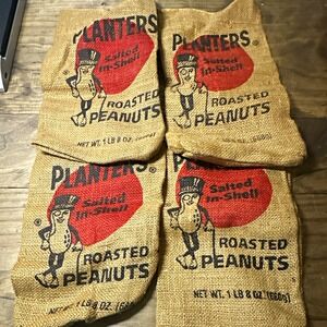 Planters Nuts Salted In-Shell Roasted Peanuts Burlap Ad Bags Lot of 4
